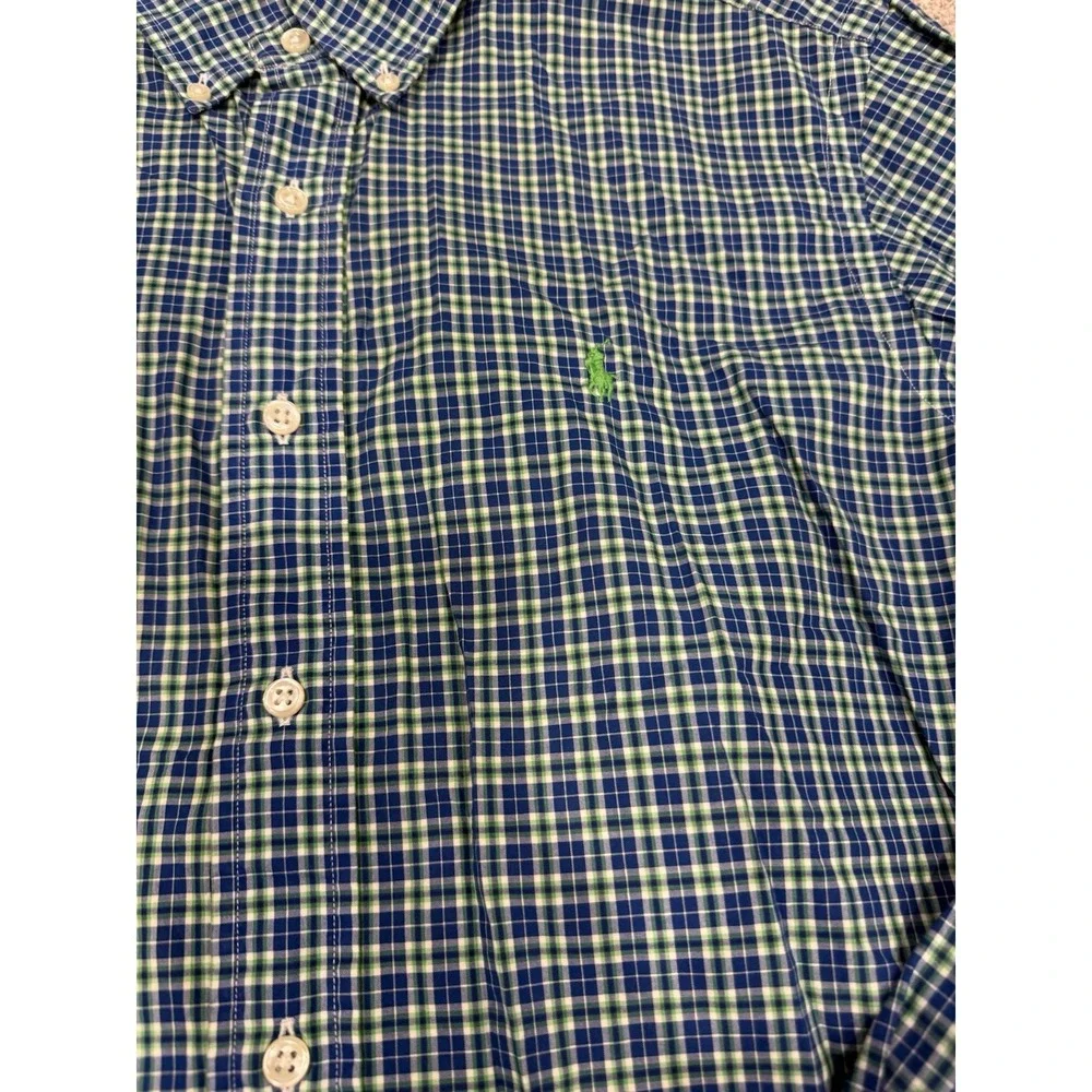 Ralph Lauren Polo Shirt Mens Medium Classic Fit Pony Long Sleeve Green BluePlaid
